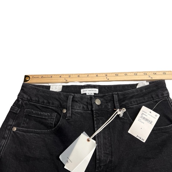 Good American Good Boy Ankle slit distressed knee black jeans‎ Women’s 8/29 32” - Picture 9 of 13